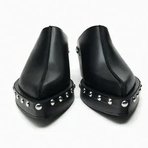 Zara | Shoes | Nwt Black Studded Pointed Toe Leather Clogs 8
